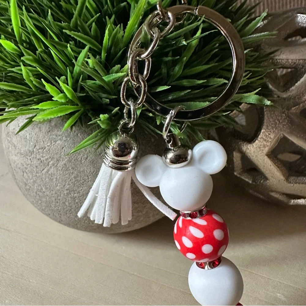 Mickey Mouse Keychain With White‎ Tassel